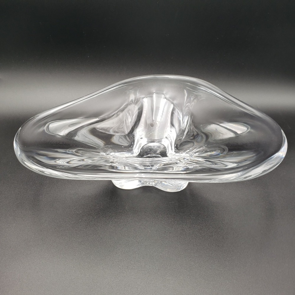 Vintage Orrefors Crystal Triangular Console Bowl Signed Nils Landberg 3516 MCM